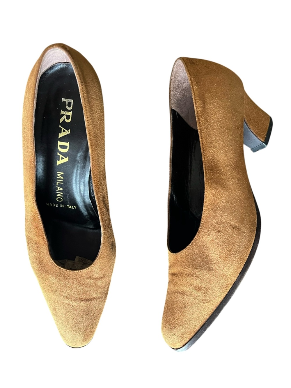 Prada Women’s Vintage Y2K Brown Suede Block Closed Toe Heels Size 37 1/2